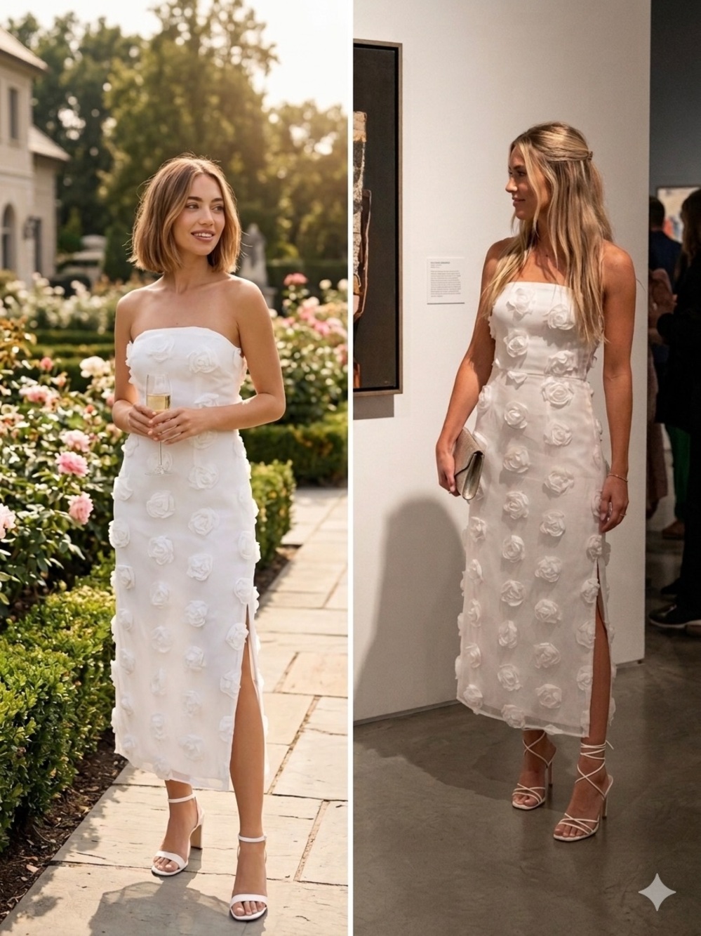 Lulus White Posh Appearance 3D Floral Appliqué Sheer Strapless Midi Dress Size S - Picture 1 of 13